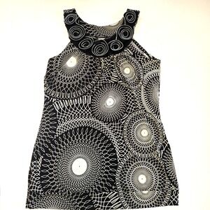 Cocomo Y2K Black White Graphic Print Tank Top with Zipper Bow Accents S/M